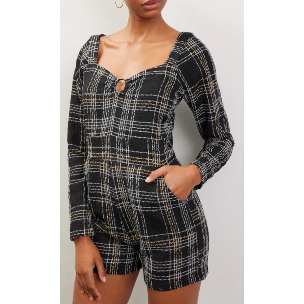 Slate & Willow Tweed Jumpsuit Romper Shorts Sweetheart Black Silver Women's XS